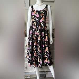 Nooworks Naomi Midi Dress Whimsical Biker Multicolor Print on Black  Size M